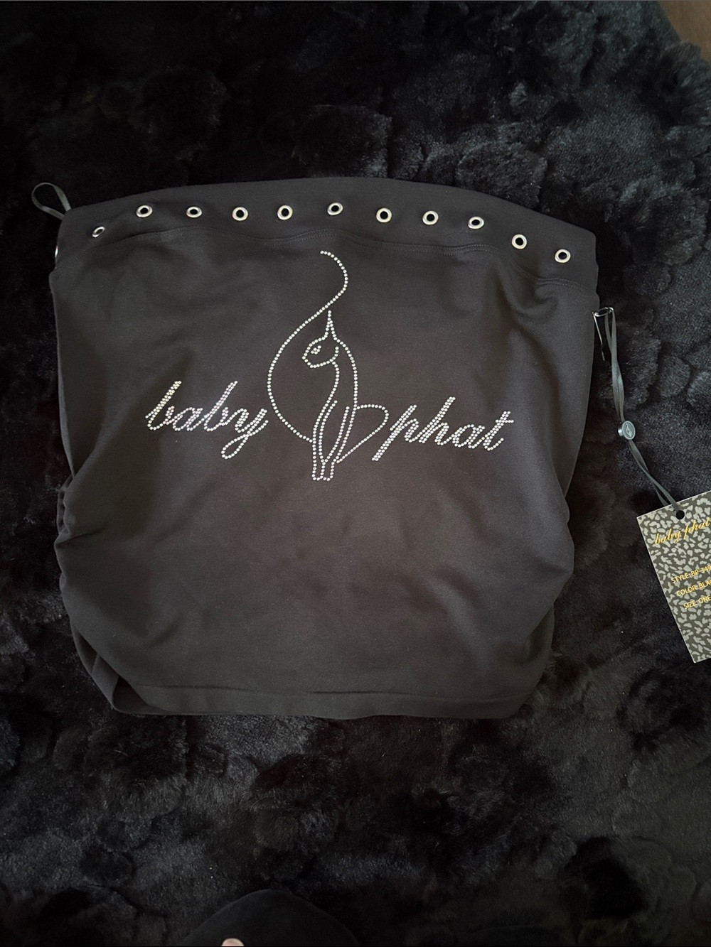 Baby Phat Black Tote with Rhinestone Logo and Eyelet Trim